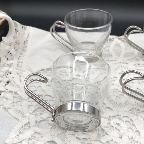 Bormioli Rocco Italy Espresso Glass Coffee Cups 3.5oz Steel Handles Set of 4 - Picture 2 of 5